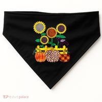 Cute Autumn Fall Patterns Raven Crow Sunflowers Pumpkins USA-Made Doggie Bandana thumb 0