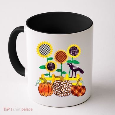 Cute Autumn Fall Patterns Raven Crow Sunflowers Pumpkins Coffee Mug