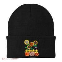 Cute Autumn Fall Patterns Raven Crow Sunflowers Pumpkins Beanie thumb 0
