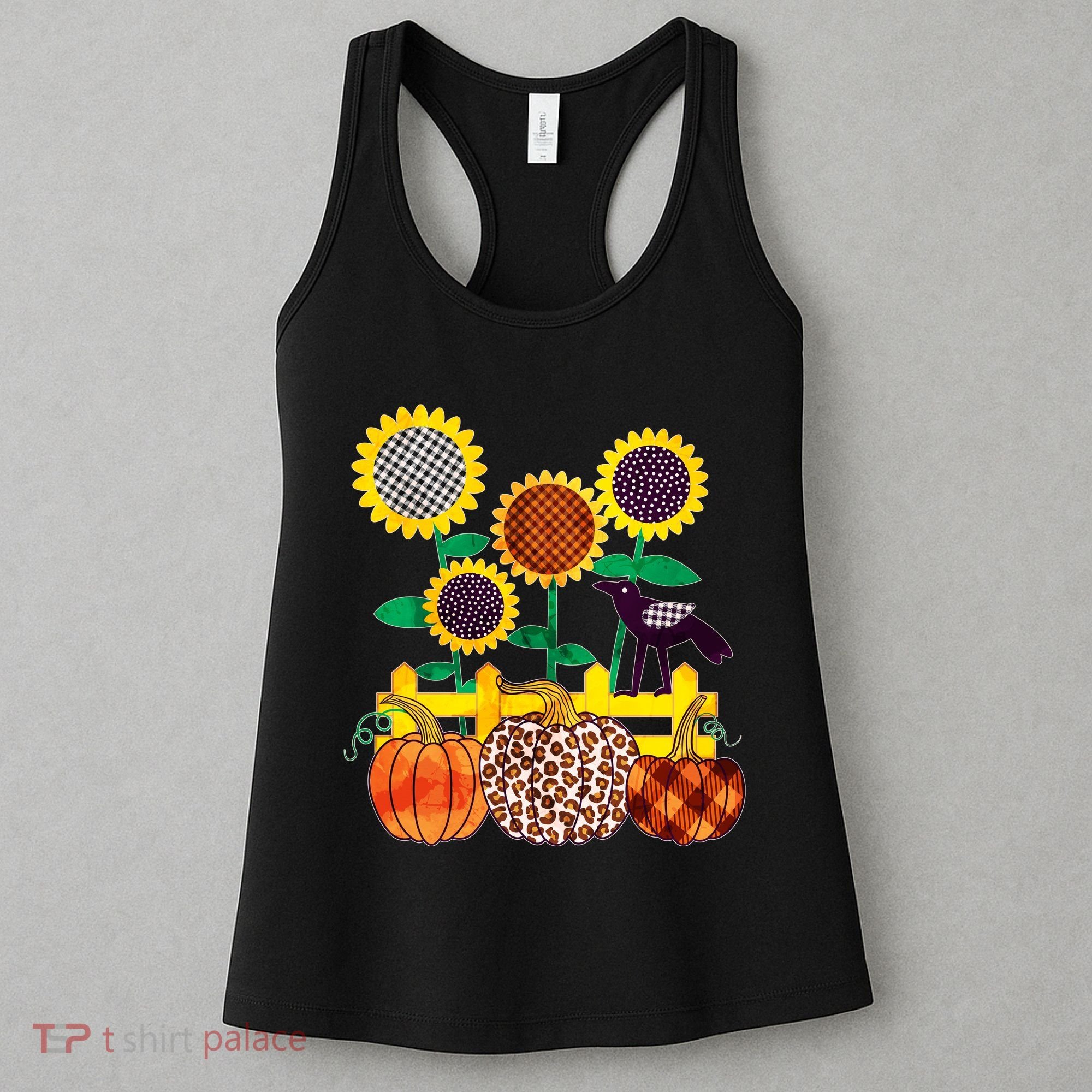 Cute Autumn Fall Patterns Raven Crow Sunflowers Pumpkins Women's Tank Top