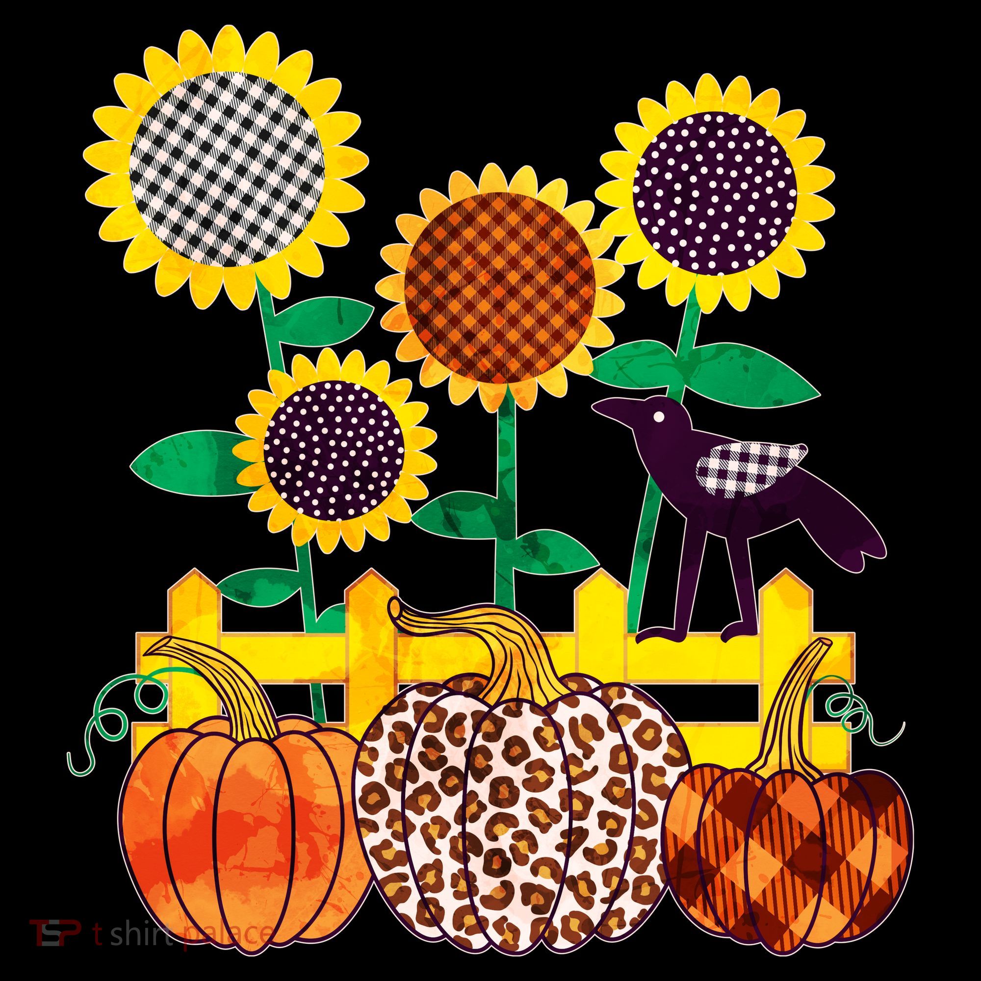 Cute Autumn Fall Patterns Raven Crow Sunflowers Pumpkins Women's Tank Top