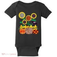 Cute Autumn Fall Patterns Raven Crow Sunflowers Pumpkins Baby Bodysuit thumb 0