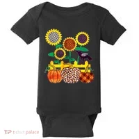 Cute Autumn Fall Patterns Raven Crow Sunflowers Pumpkins Baby Bodysuit thumb 0