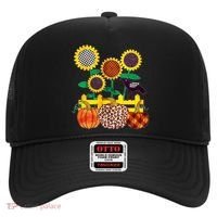 Cute Autumn Fall Patterns Raven Crow Sunflowers Pumpkins Hat thumb 0