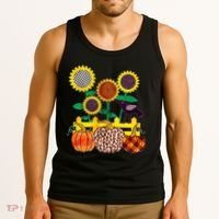 Cute Autumn Fall Patterns Raven Crow Sunflowers Pumpkins Tank Top thumb 3