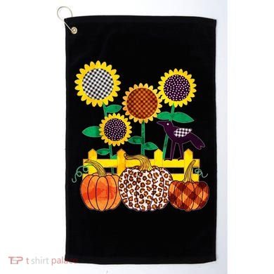 Cute Autumn Fall Patterns Raven Crow Sunflowers Pumpkins Golf Towel