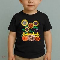 Cute Autumn Fall Patterns Raven Crow Sunflowers Pumpkins Toddler T-Shirt thumb 2