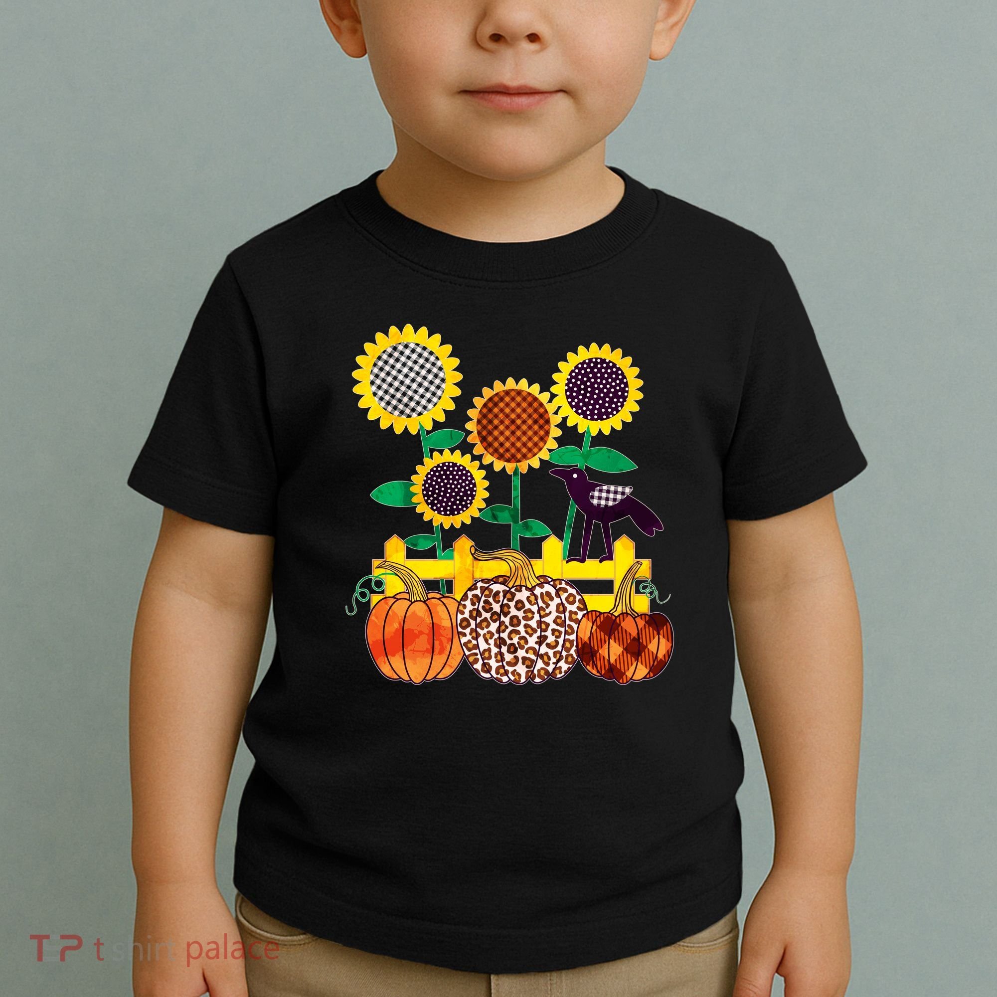 Cute Autumn Fall Patterns Raven Crow Sunflowers Pumpkins Toddler T-Shirt