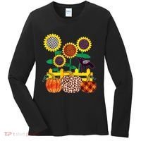 Cute Autumn Fall Patterns Raven Crow Sunflowers Pumpkins Women's Long Sleeve Shirt thumb 0