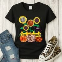 Cute Autumn Fall Patterns Raven Crow Sunflowers Pumpkins Women's T-Shirt thumb 3