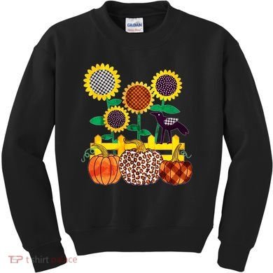 Cute Autumn Fall Patterns Raven Crow Sunflowers Pumpkins Kids Sweatshirt