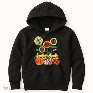 Cute Autumn Fall Patterns Raven Crow Sunflowers Pumpkins Kids Hoodie