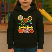 Cute Autumn Fall Patterns Raven Crow Sunflowers Pumpkins Kids Hoodie thumb 3