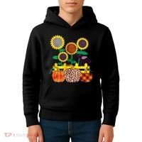 Cute Autumn Fall Patterns Raven Crow Sunflowers Pumpkins Kids Hoodie thumb 4