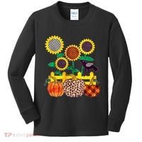 Cute Autumn Fall Patterns Raven Crow Sunflowers Pumpkins Kids Long Sleeve Shirt thumb 0
