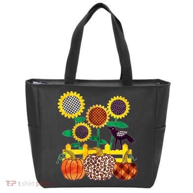 Cute Autumn Fall Patterns Raven Crow Sunflowers Pumpkins Tote Bag