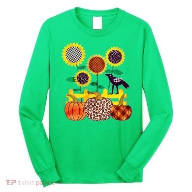Cute Autumn Fall Patterns Raven Crow Sunflowers Pumpkins Long Sleeve Shirt