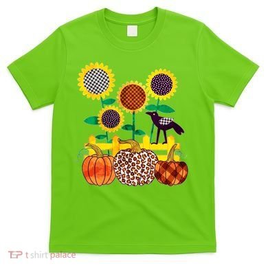 Cute Autumn Fall Patterns Raven Crow Sunflowers Pumpkins T-Shirt