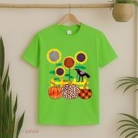 Cute Autumn Fall Patterns Raven Crow Sunflowers Pumpkins T-Shirt thumb 2