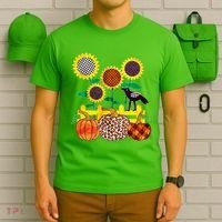 Cute Autumn Fall Patterns Raven Crow Sunflowers Pumpkins T-Shirt thumb 6