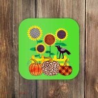 Cute Autumn Fall Patterns Raven Crow Sunflowers Pumpkins Coaster thumb 0