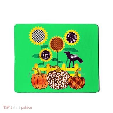 Cute Autumn Fall Patterns Raven Crow Sunflowers Pumpkins Mousepad