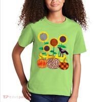 Cute Autumn Fall Patterns Raven Crow Sunflowers Pumpkins Kids T-Shirt thumb 2