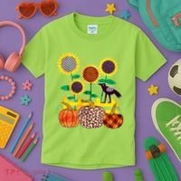 Cute Autumn Fall Patterns Raven Crow Sunflowers Pumpkins Kids T-Shirt thumb 3