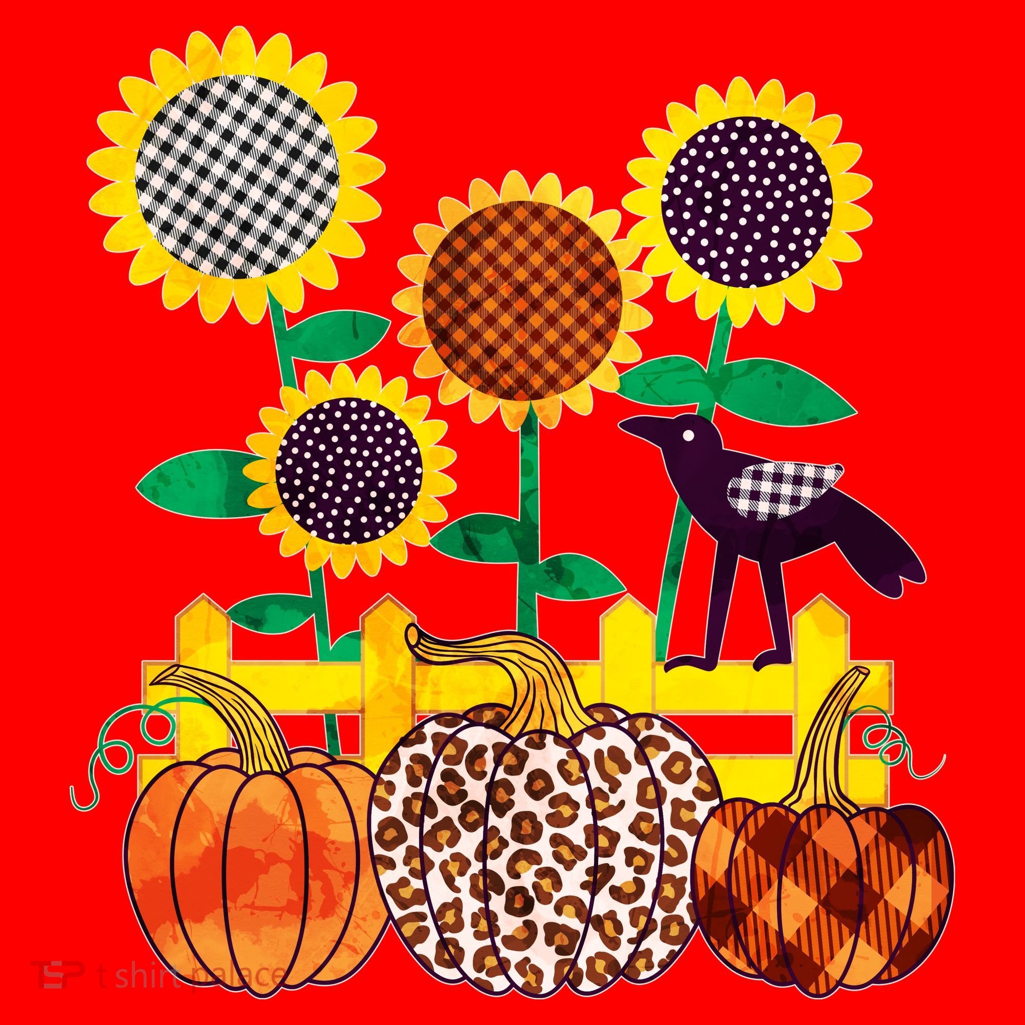 Cute Autumn Fall Patterns Raven Crow Sunflowers Pumpkins Santa Hat