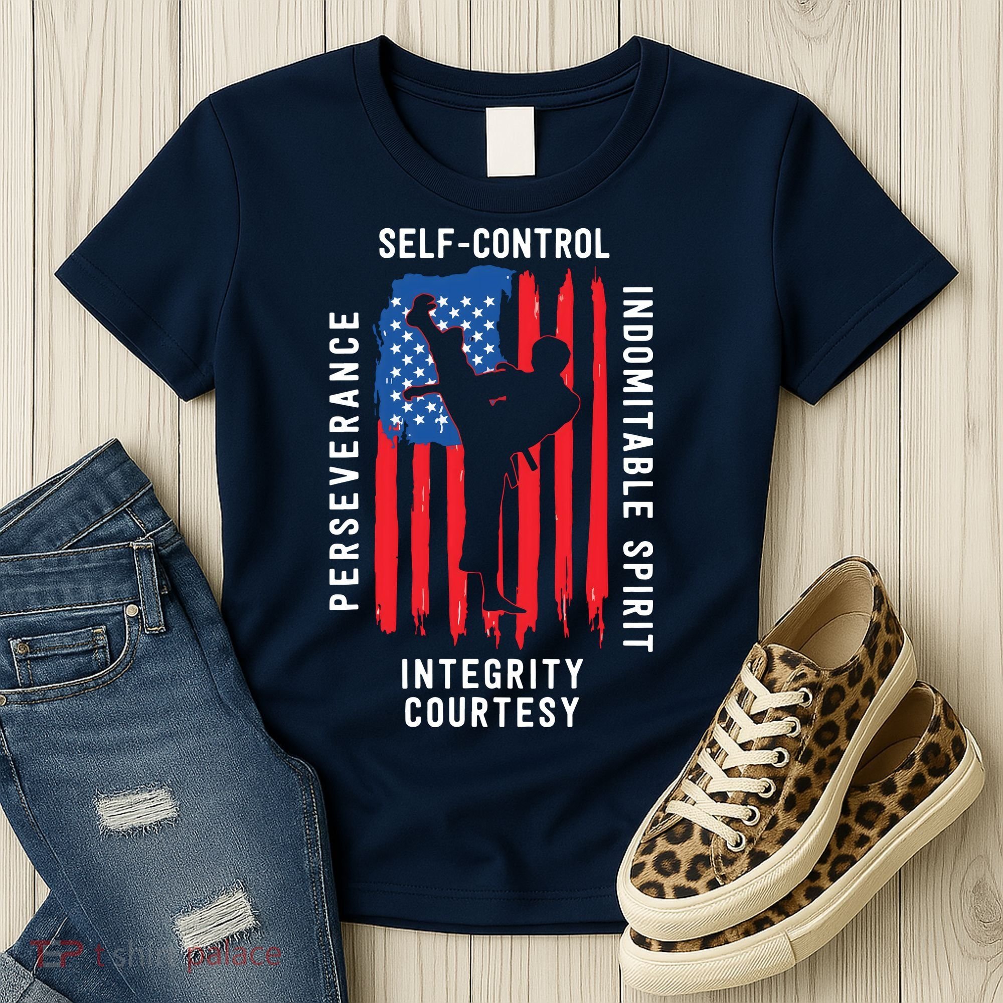 Cool American Flag Taekwondo Gift | Tae Kwon Do Martial Arts Women's T-Shirt