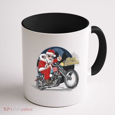 Cool American Flag Motorcycle Santa Claus Coffee Mug back