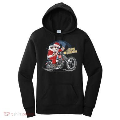Cool American Flag Motorcycle Santa Claus Women's Hoodie