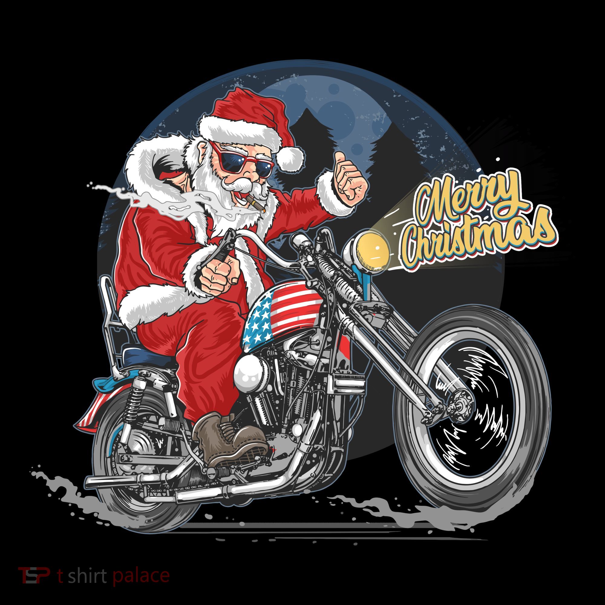 Cool American Flag Motorcycle Santa Claus Women's Hoodie
