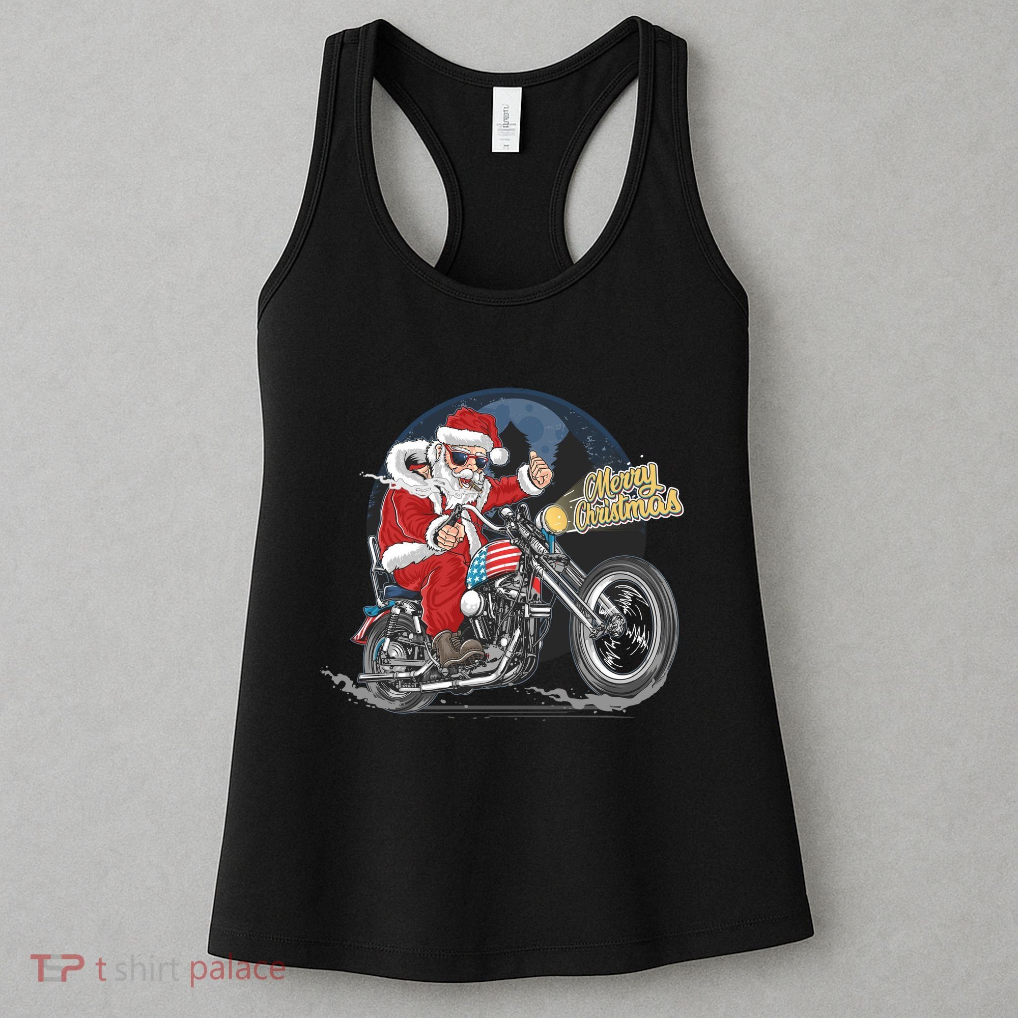 Cool American Flag Motorcycle Santa Claus Women's Tank Top