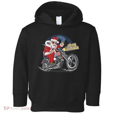 Cool American Flag Motorcycle Santa Claus Toddler Hoodie
