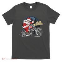 Cool American Flag Motorcycle Santa Claus T-Shirt thumb 0