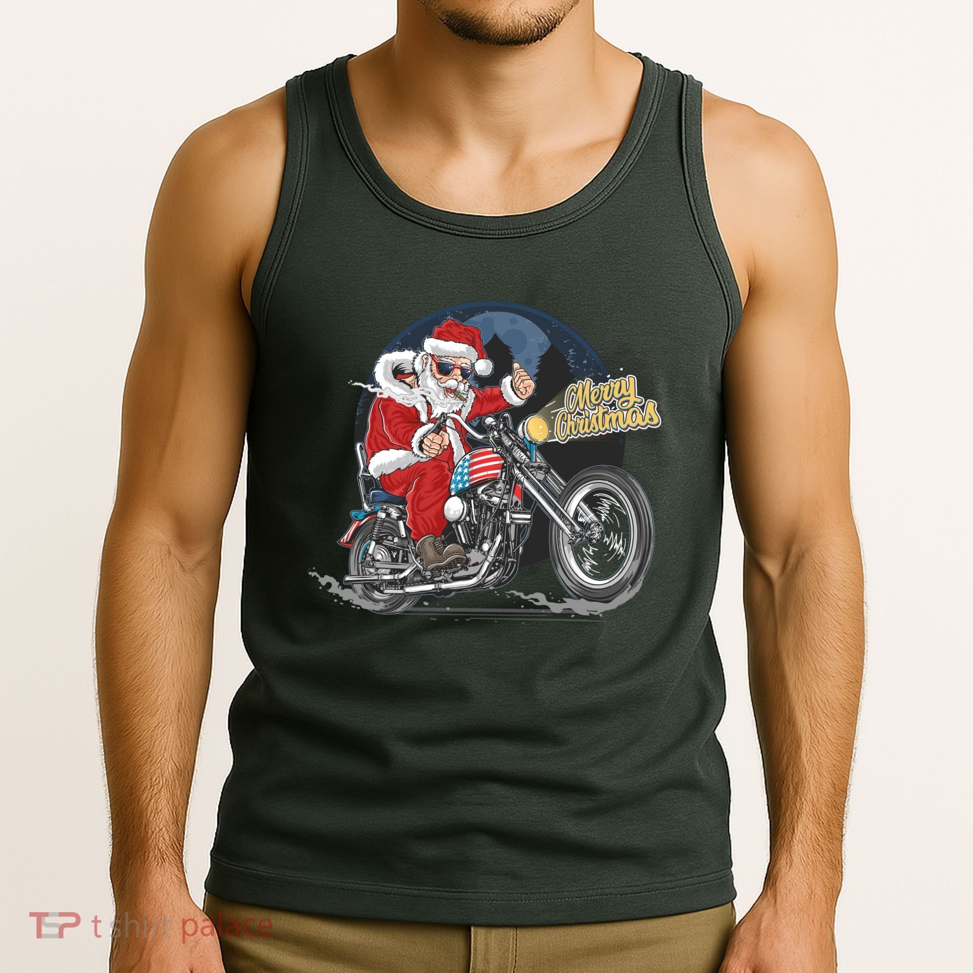 Cool American Flag Motorcycle Santa Claus Tank Top