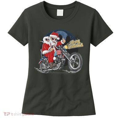 Cool American Flag Motorcycle Santa Claus Women's T-Shirt