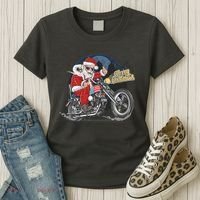 Cool American Flag Motorcycle Santa Claus Women's T-Shirt thumb 3
