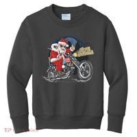 Cool American Flag Motorcycle Santa Claus Kids Sweatshirt thumb 0