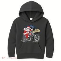 Cool American Flag Motorcycle Santa Claus Kids Hoodie thumb 0