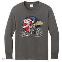Cool American Flag Motorcycle Santa Claus Kids Long Sleeve Shirt thumb 0