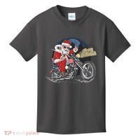 Cool American Flag Motorcycle Santa Claus Kids T-Shirt thumb 0