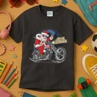 Cool American Flag Motorcycle Santa Claus Kids T-Shirt thumb 3