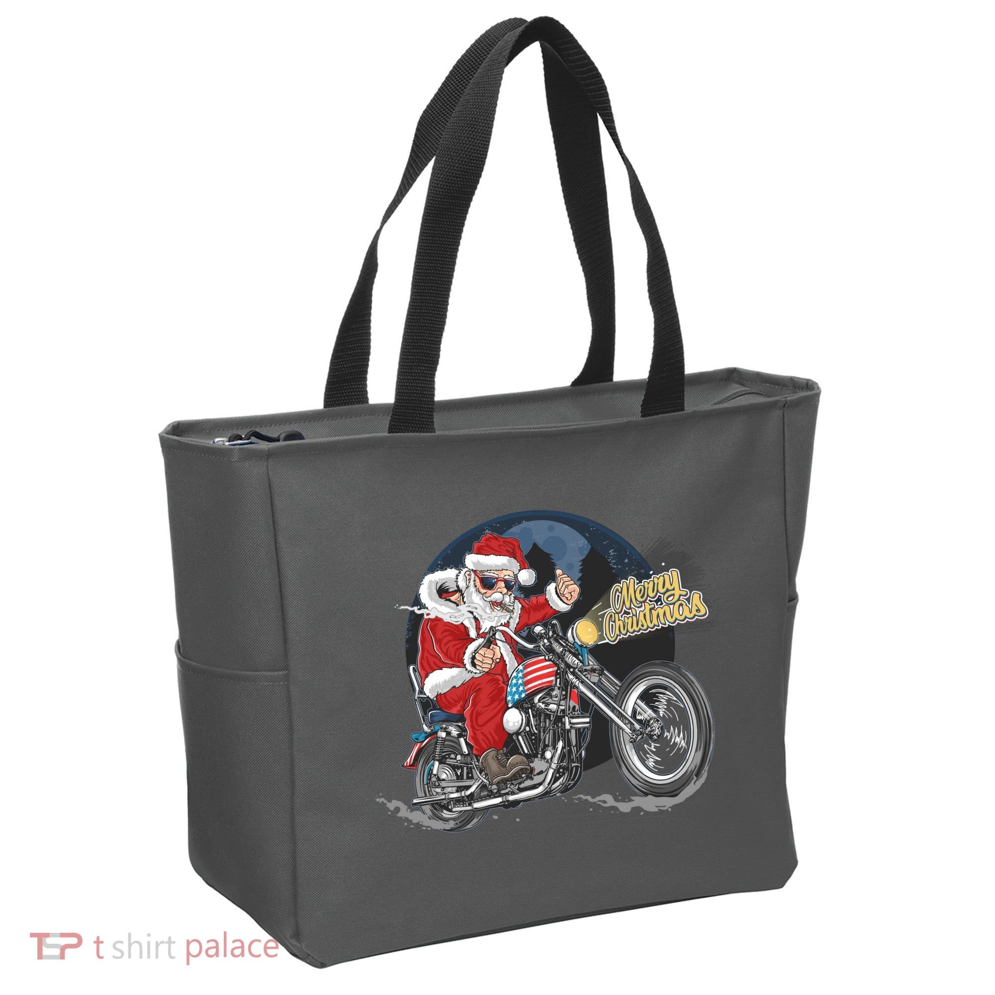 Cool American Flag Motorcycle Santa Claus Tote Bag
