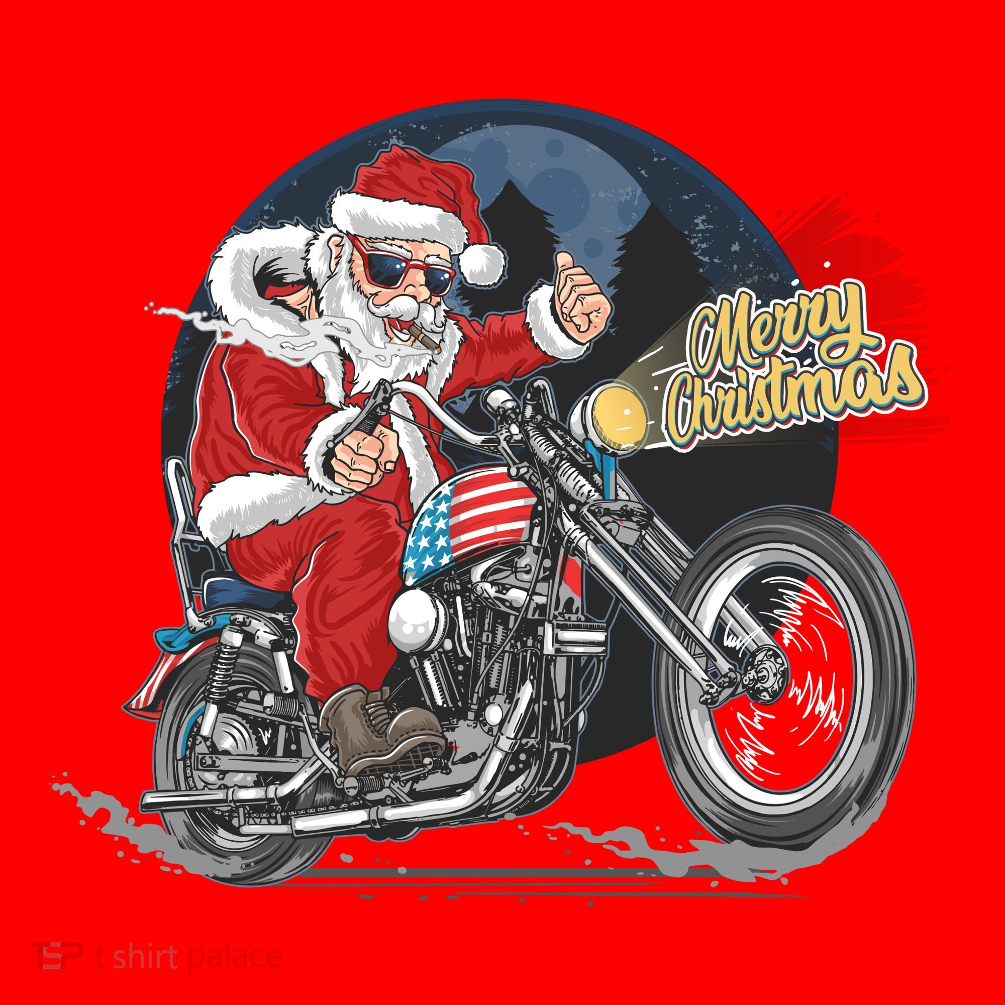 Cool American Flag Motorcycle Santa Claus Santa Hat