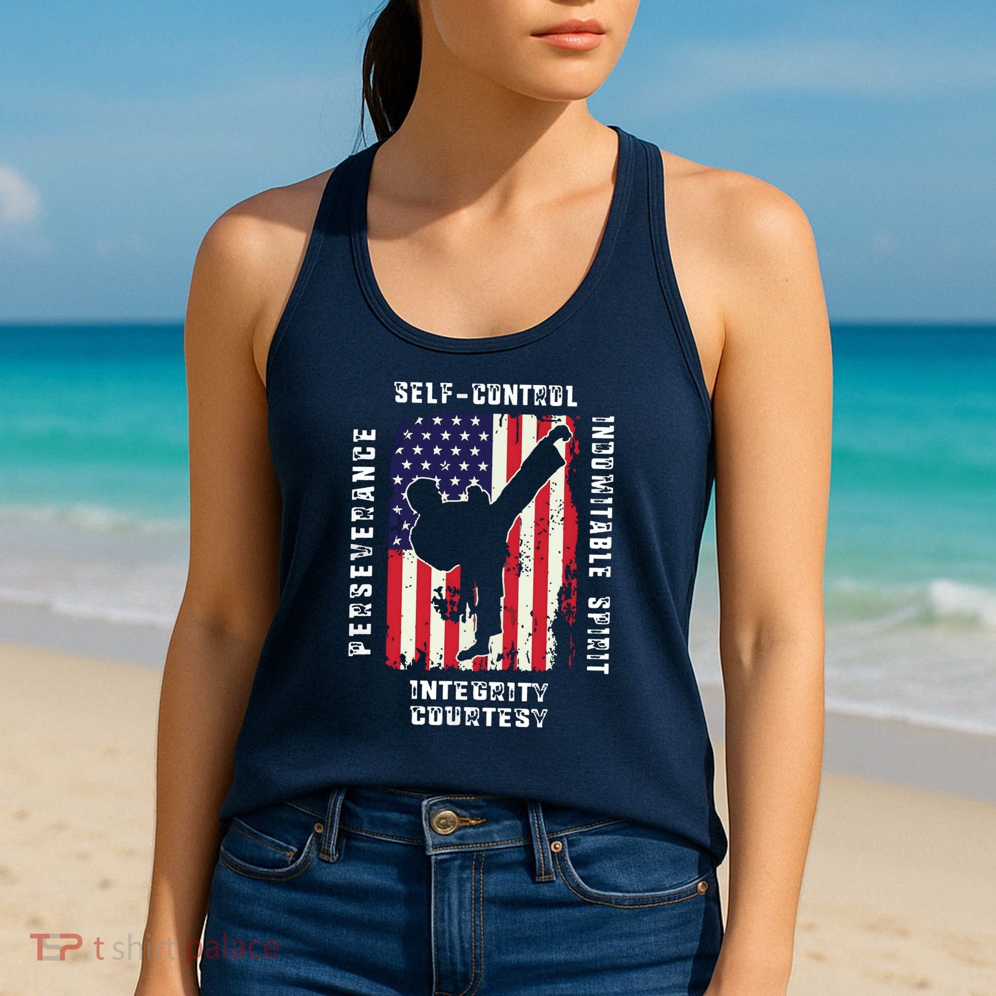 Cool American Flag Taekwondo Gift | Tae Kwon Do Martial Arts Women's Tank Top