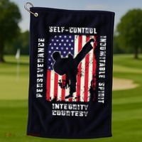 Cool American Flag Taekwondo Gift | Tae Kwon Do Martial Arts Golf Towel thumb 1