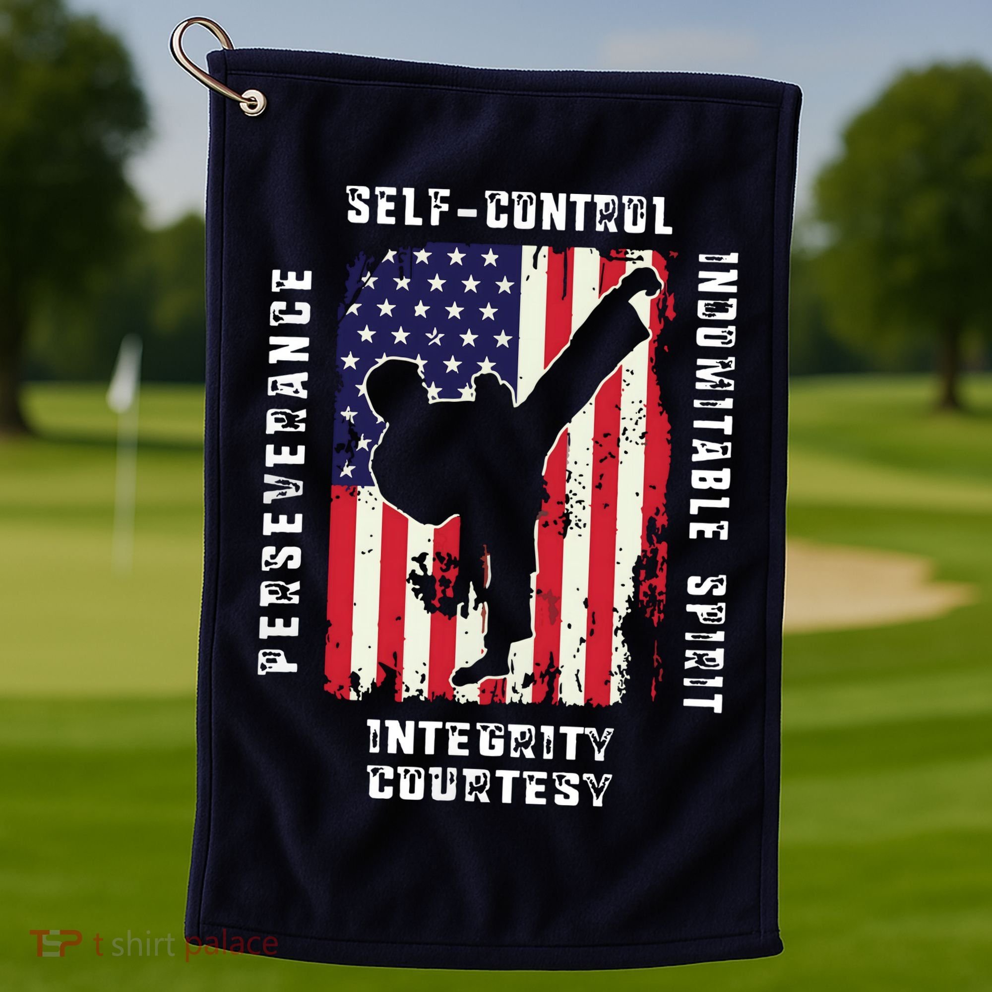 Cool American Flag Taekwondo Gift | Tae Kwon Do Martial Arts Golf Towel