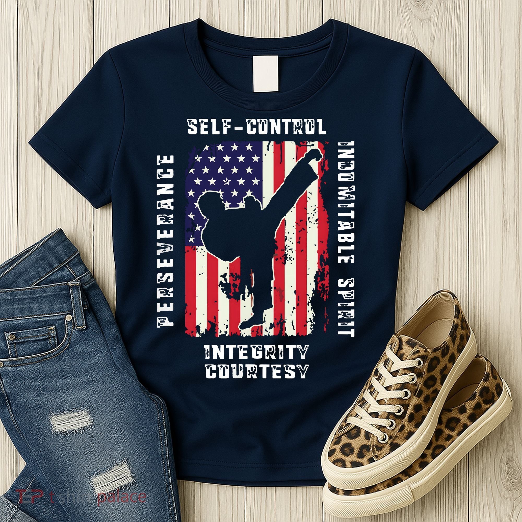 Cool American Flag Taekwondo Gift | Tae Kwon Do Martial Arts Women's T-Shirt